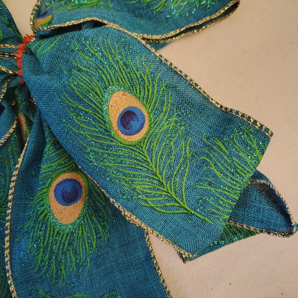 Lot of 9 Peacock Patterned Bows In Gold, Blue, And Purple Colors - Picture 3 of 5